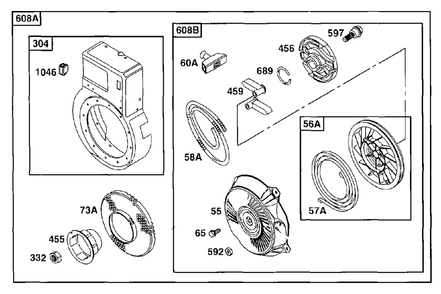 Blower Hsg, Rewind Assembly Diagram and Parts List for 90212-0216-01  Briggs and Stratton Engine